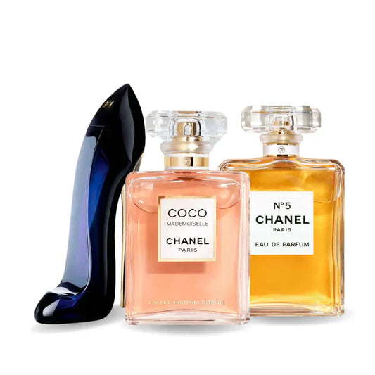Paquete de 3 perfumes: GOOD GIRL, COCO MADEMOISELLE e Chanel Nº5 100 ml