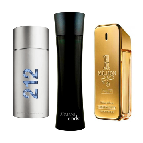 Paquete de 3 perfumes: 212 Men NYC, Paco Rabanne One Million, Armani Code Homme (Eau de Parfum)