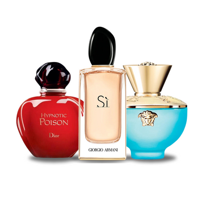 Paquete de 3 perfumes: Dior HYPNOTIC POISON, Giorgio Armani SÌ, Versace DYLAN TURQUOISE (Eau de Parfum)