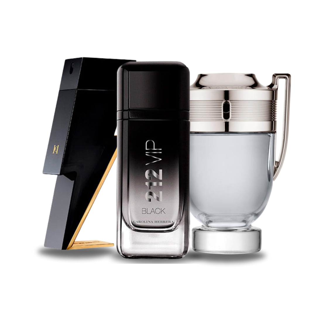 Paquete de 3 perfumes:  Carolina Herrera BAD BOY, Carolina Herrera 212 VIP BLACK, Paco Rabanne INVICTUS (Eau de Parfum)