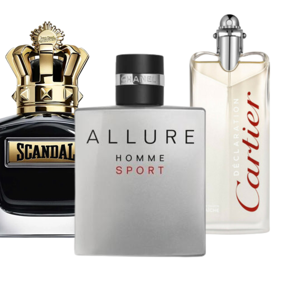 Paquete de 3 perfumes: Allure Homme Sport, Jean Paul Gaultier Scandal, Cartier Declaration (Eau de Parfum)