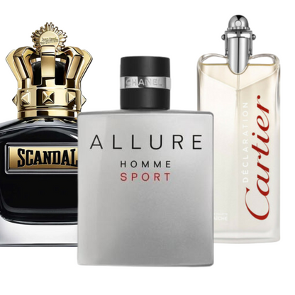 Paquete de 3 perfumes: Allure Homme Sport, Jean Paul Gaultier Scandal, Cartier Declaration (Eau de Parfum)