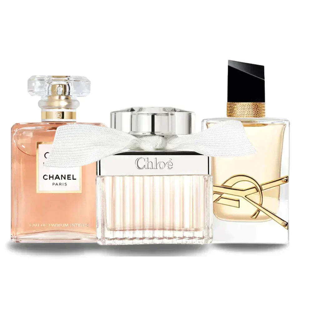 Paquete de 3 perfumes: Chanel COCO MADEMOISELLE, Yves Saint Laurent LIBRE, CHLOÉ (Eau de Parfum)